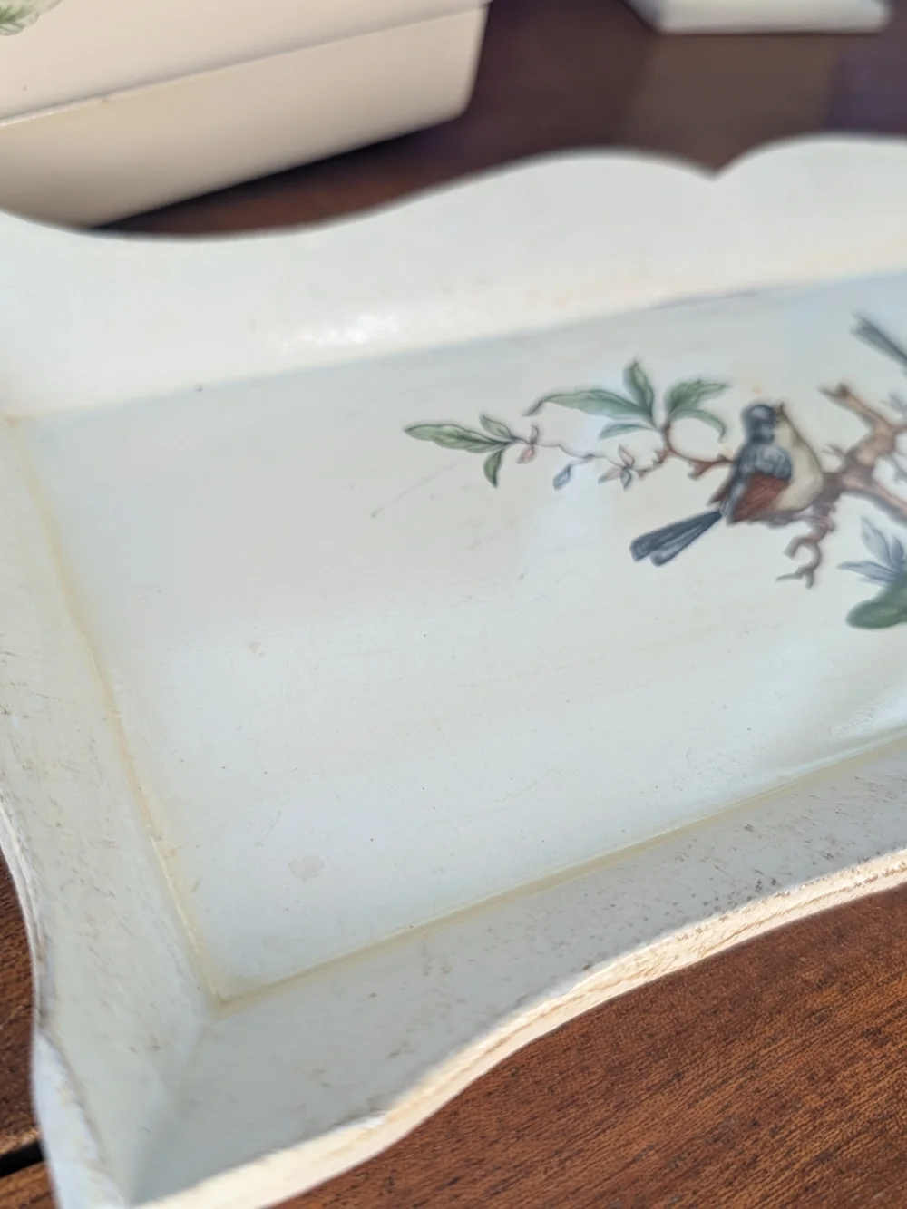 Vintage Italian Lacquered Wood 3-Piece Vanity Dresser Set Decoupage Bird Design